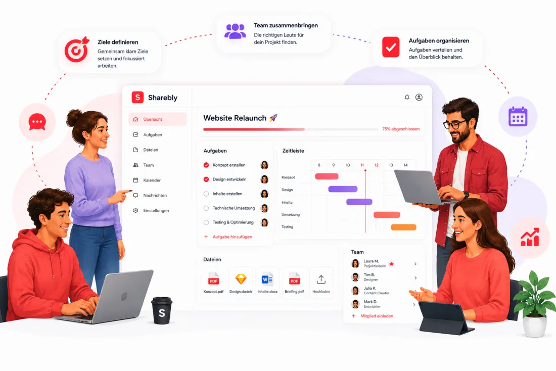 Sharebly App: Projektpartner finden und gemeinsam Projekte umsetzen – Aufgaben organisieren, Ziele definieren, Team zusammenbringen und den Überblick behalten